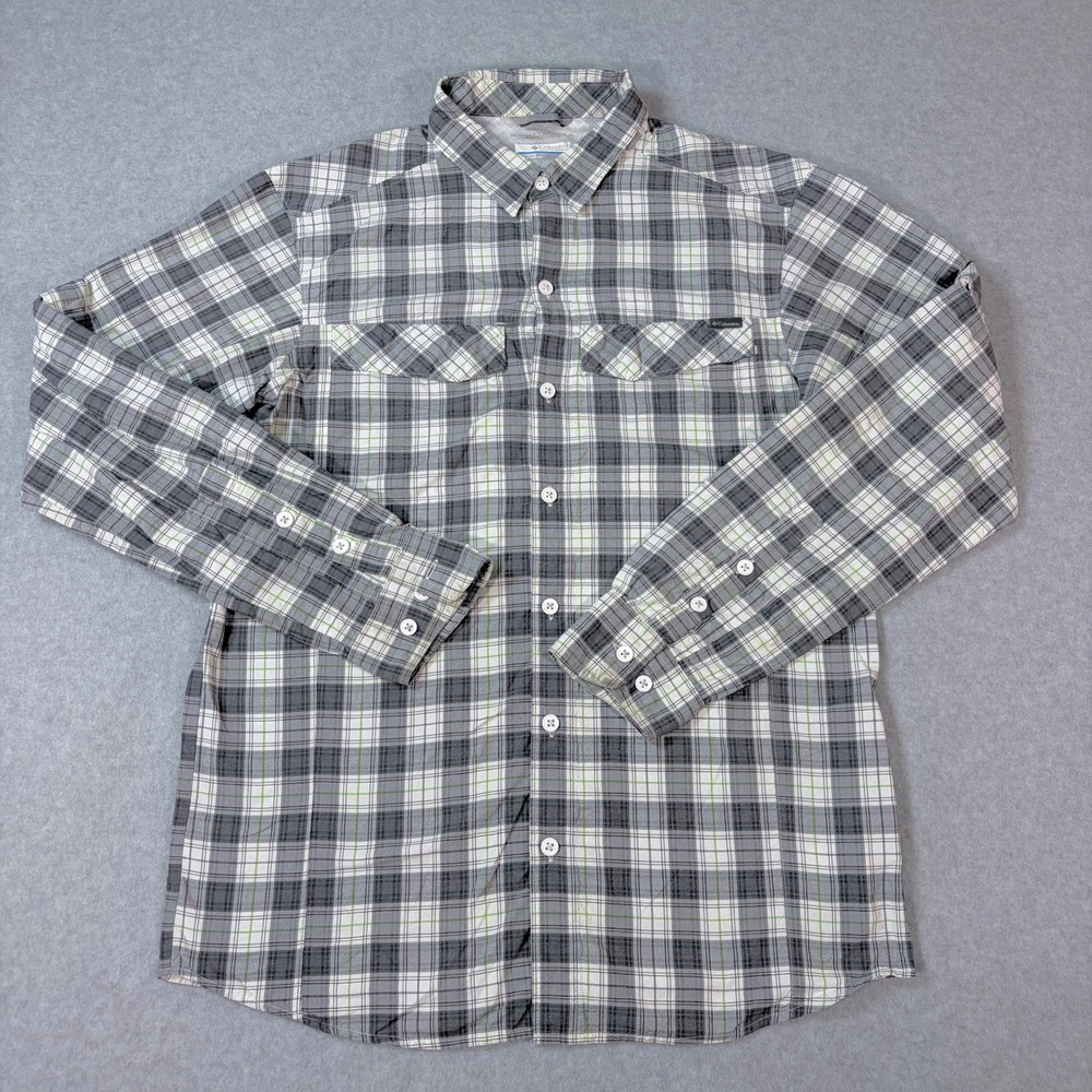 Columbia Mens Gray Plaid Long Sleeve Button Down Shirt AM7441 Size M